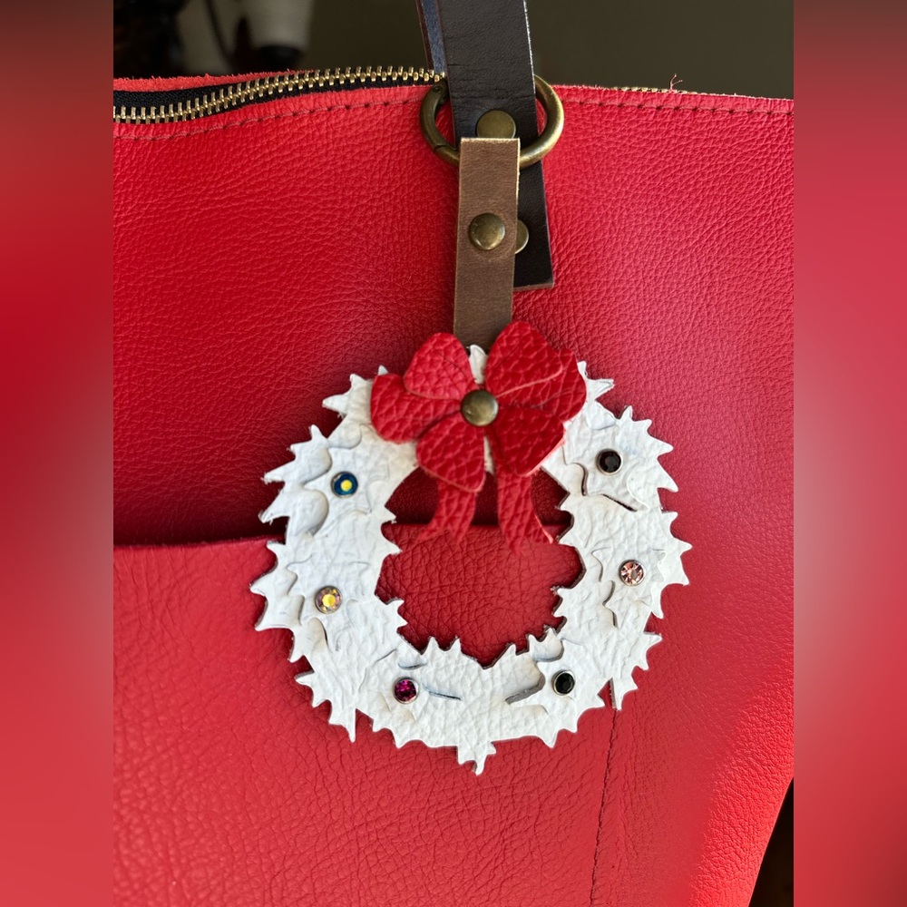 Christmas Wreath Leather Charm, Flair, Keychain